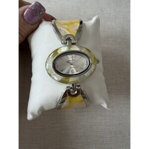 NARMI Yellow Marble Resin Bracelet Watch Womens Oval Quartz Y2K Jewelry